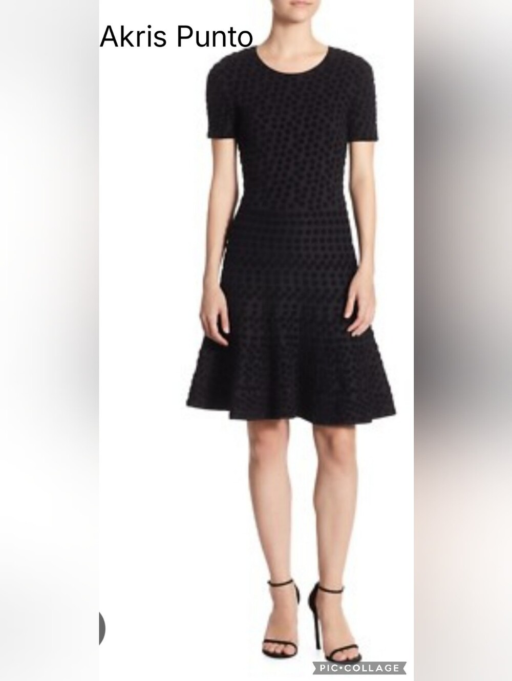 Akris Punto Navy 3d Polka Dot Jacquard Short Sleeves Knit Dress -Sz 4 Like New